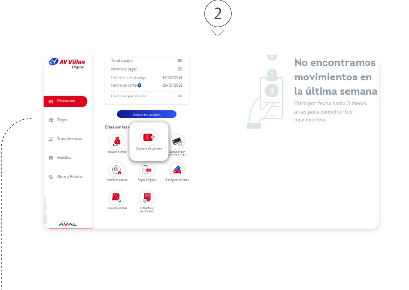 Compra de cartera desde la banca virtual paso 2