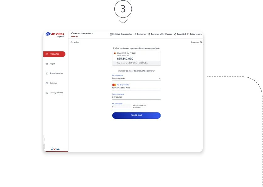 Compra de cartera desde la banca virtual paso 3