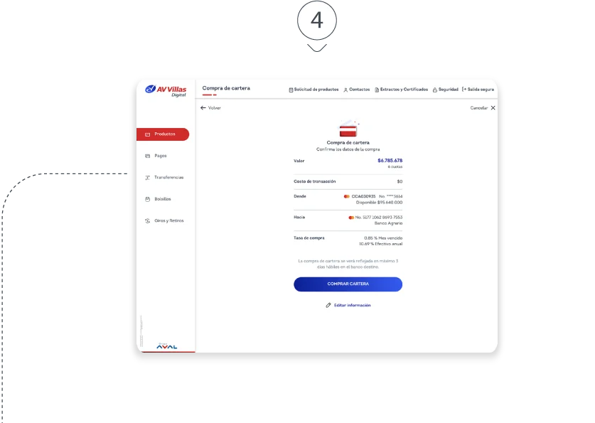 Compra de cartera desde la banca virtual paso 4