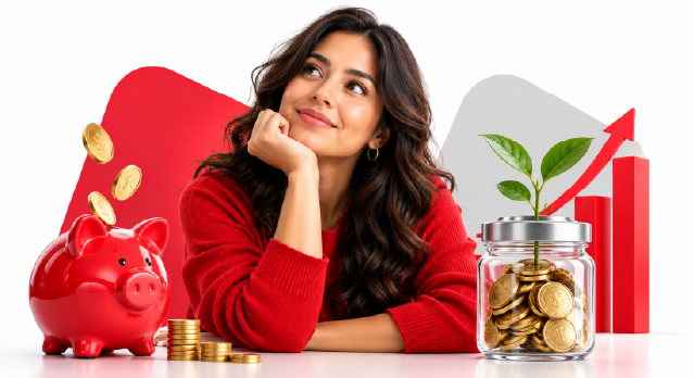 mujer ahorra con su cuenta de ahorros y cdt